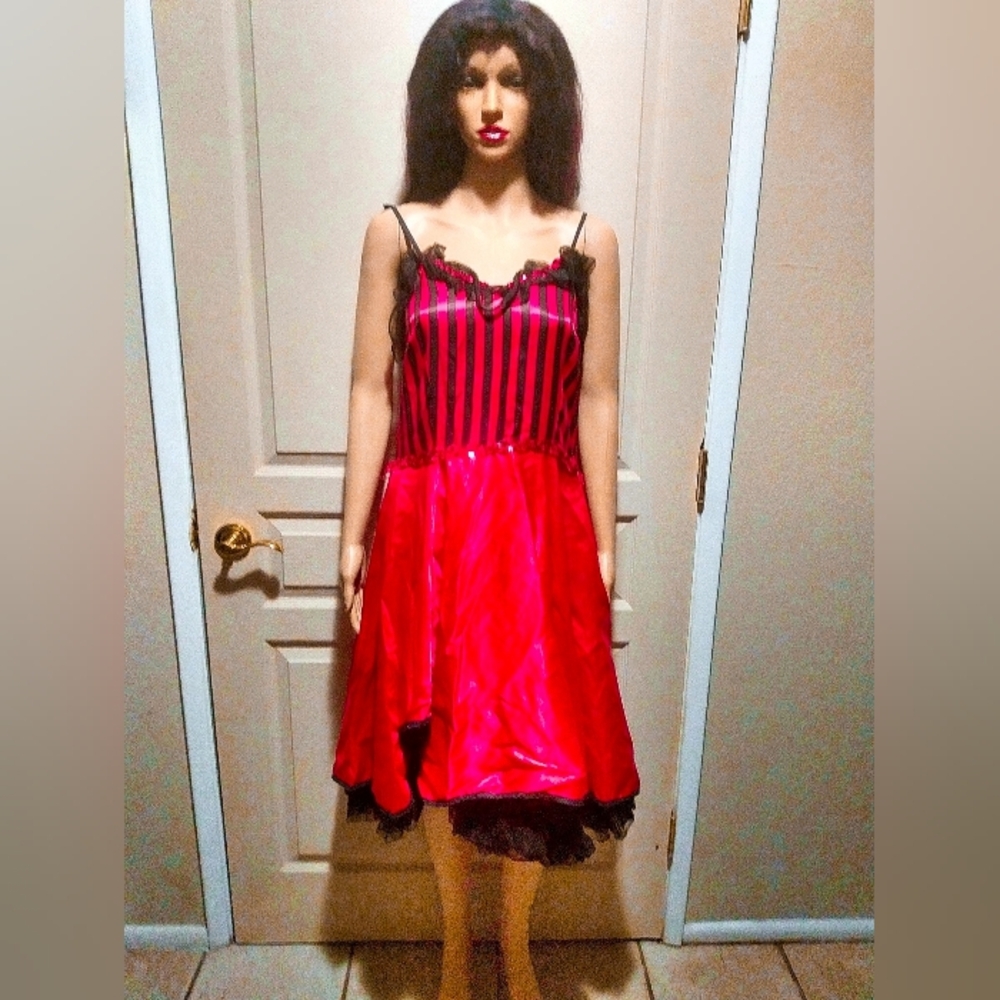 Vintage 70's Burlesque Red Lace Dress.